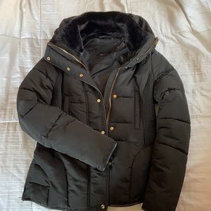 Zara black winter jacket with gold accents on buttons and zippers!